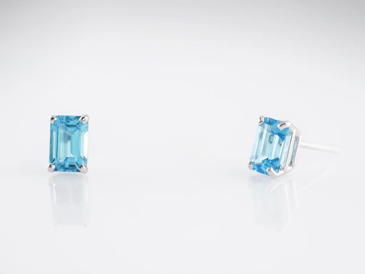 Modern Blue Topaz Earrings in 14k White Gold - Image 4