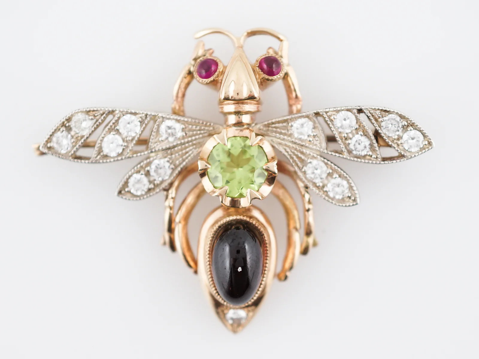 Modern Bug Pin .42 Round Brilliant Cut Diamonds in 14k Yellow Gold