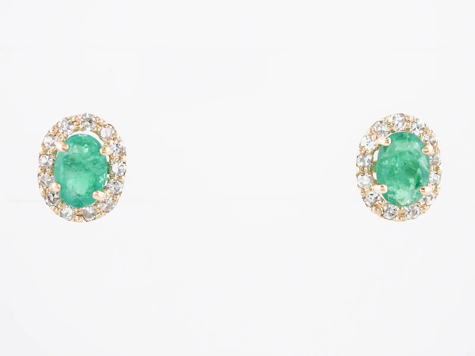 Modern Cluster Earrings 1.38 Oval Cut Emerald in 18k Yellow Gold