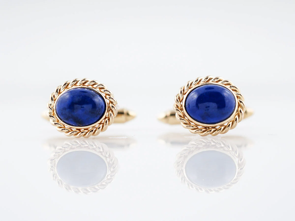 Modern Cufflinks Cabochon Cut Lapis in 18k Yellow Gold - Image 2