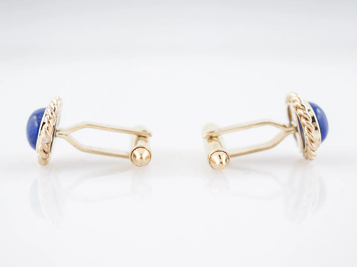 Modern Cufflinks Cabochon Cut Lapis in 18k Yellow Gold - Image 3