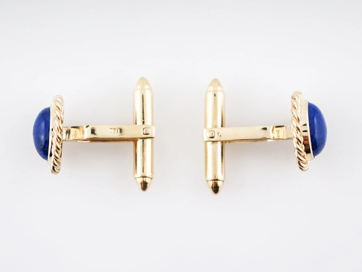 Modern Cufflinks Cabochon Cut Lapis in 18k Yellow Gold - Image 4