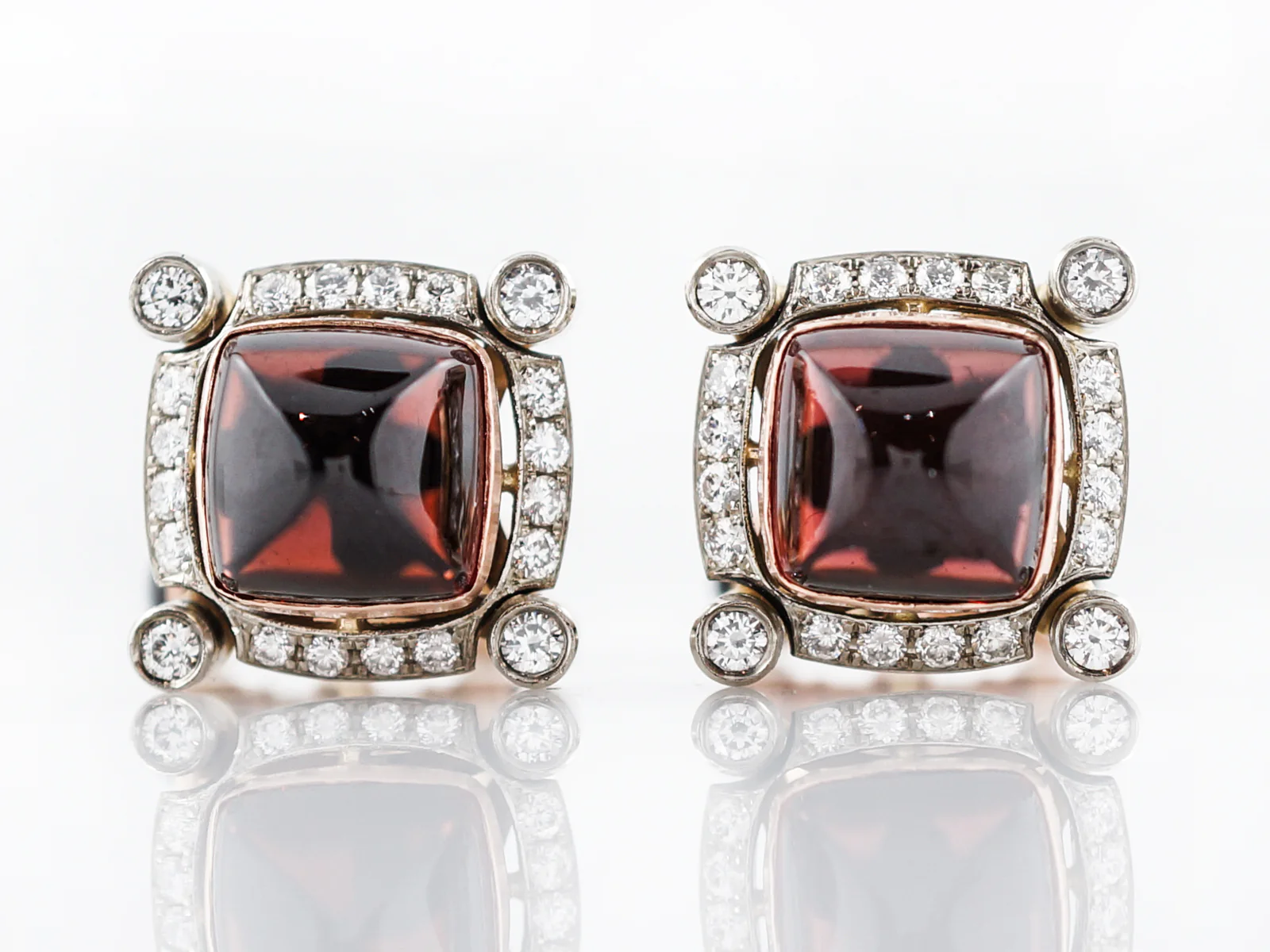 Modern Cufflinks Sugarloaf Cabochon Cut Garnet in 14k Yellow & White Gold