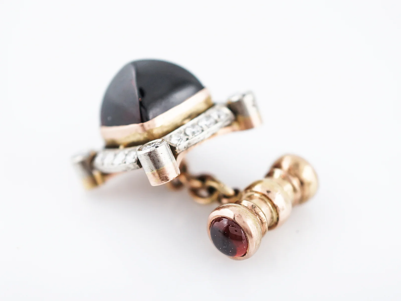 Modern Cufflinks Sugarloaf Cabochon Cut Garnet in 14k Yellow & White Gold - Image 5