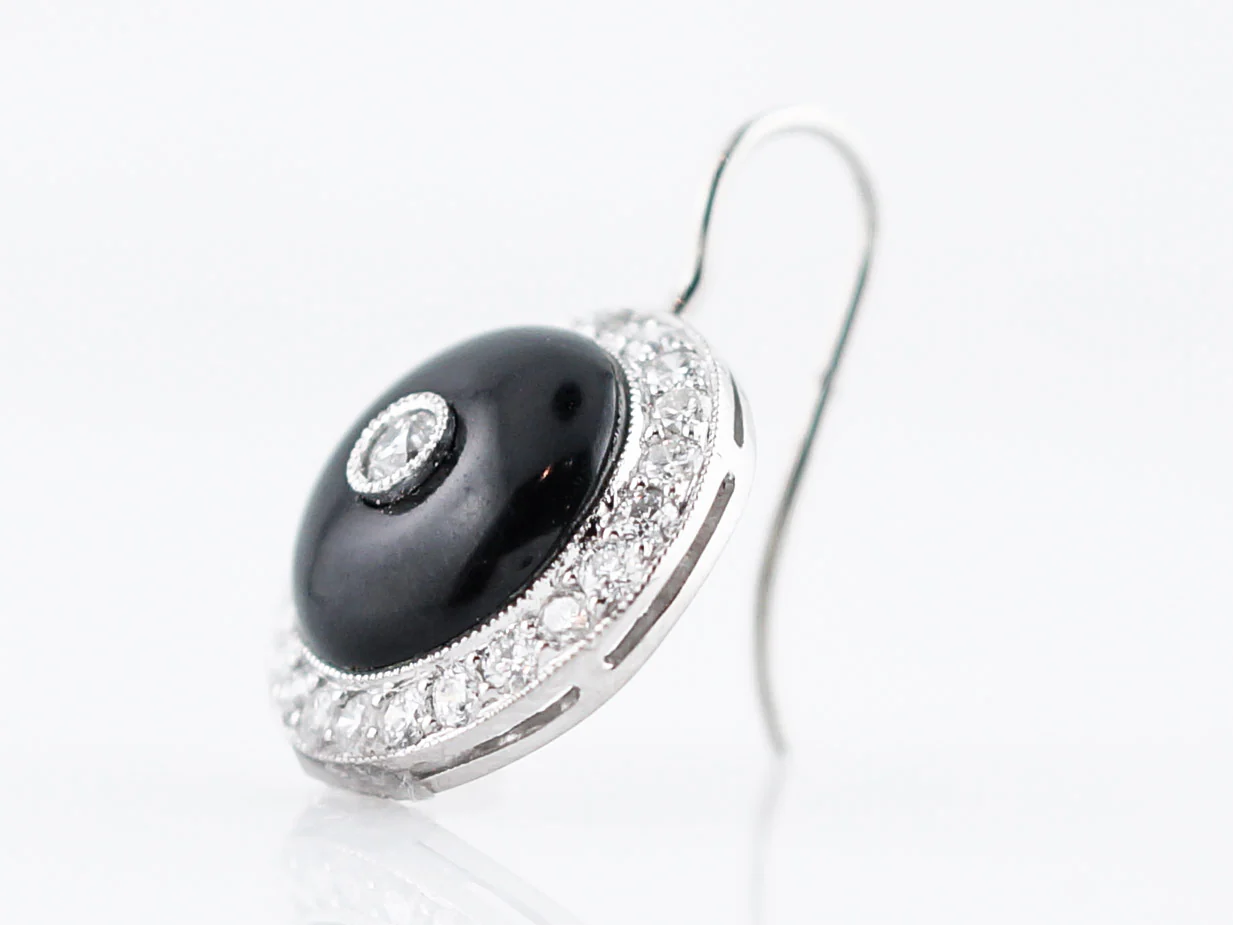 Modern Dangle Drop Earrings 4.64 Cabochon Cut Onyx & .80 Round Brilliant Cut Diamonds in Platinum - Image 3