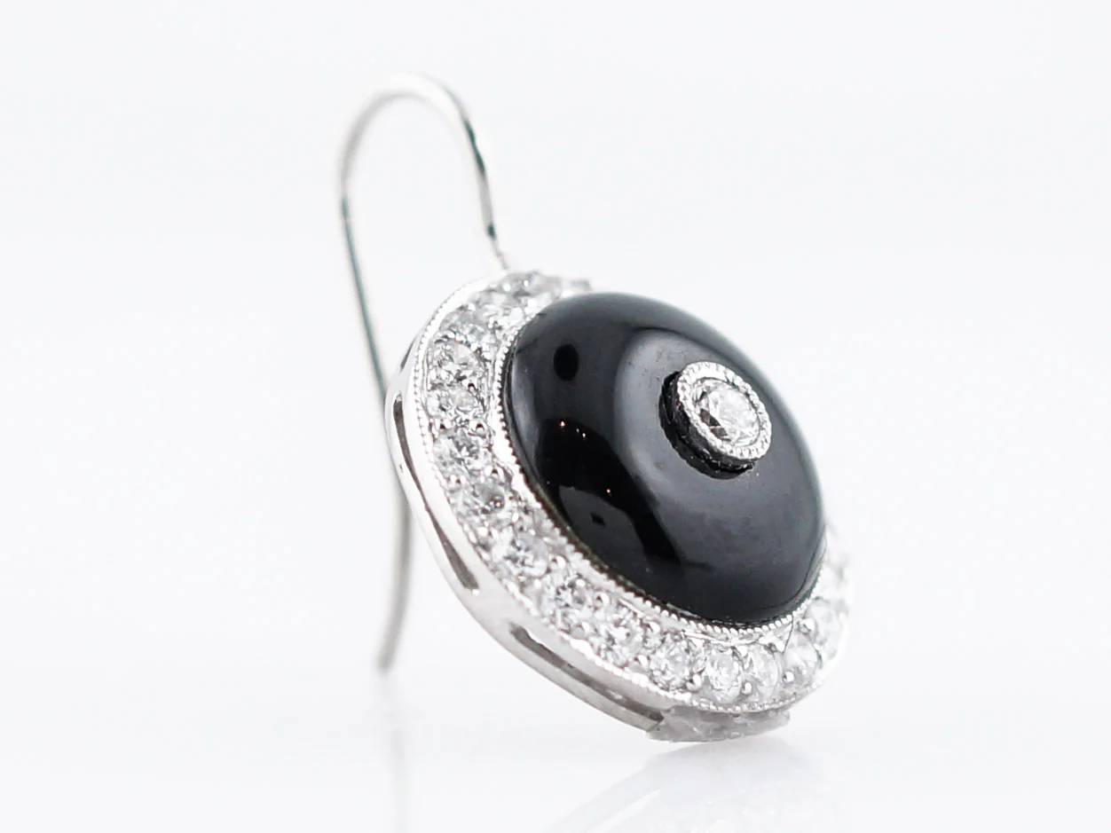Modern Dangle Drop Earrings 4.64 Cabochon Cut Onyx & .80 Round Brilliant Cut Diamonds in Platinum - Image 4
