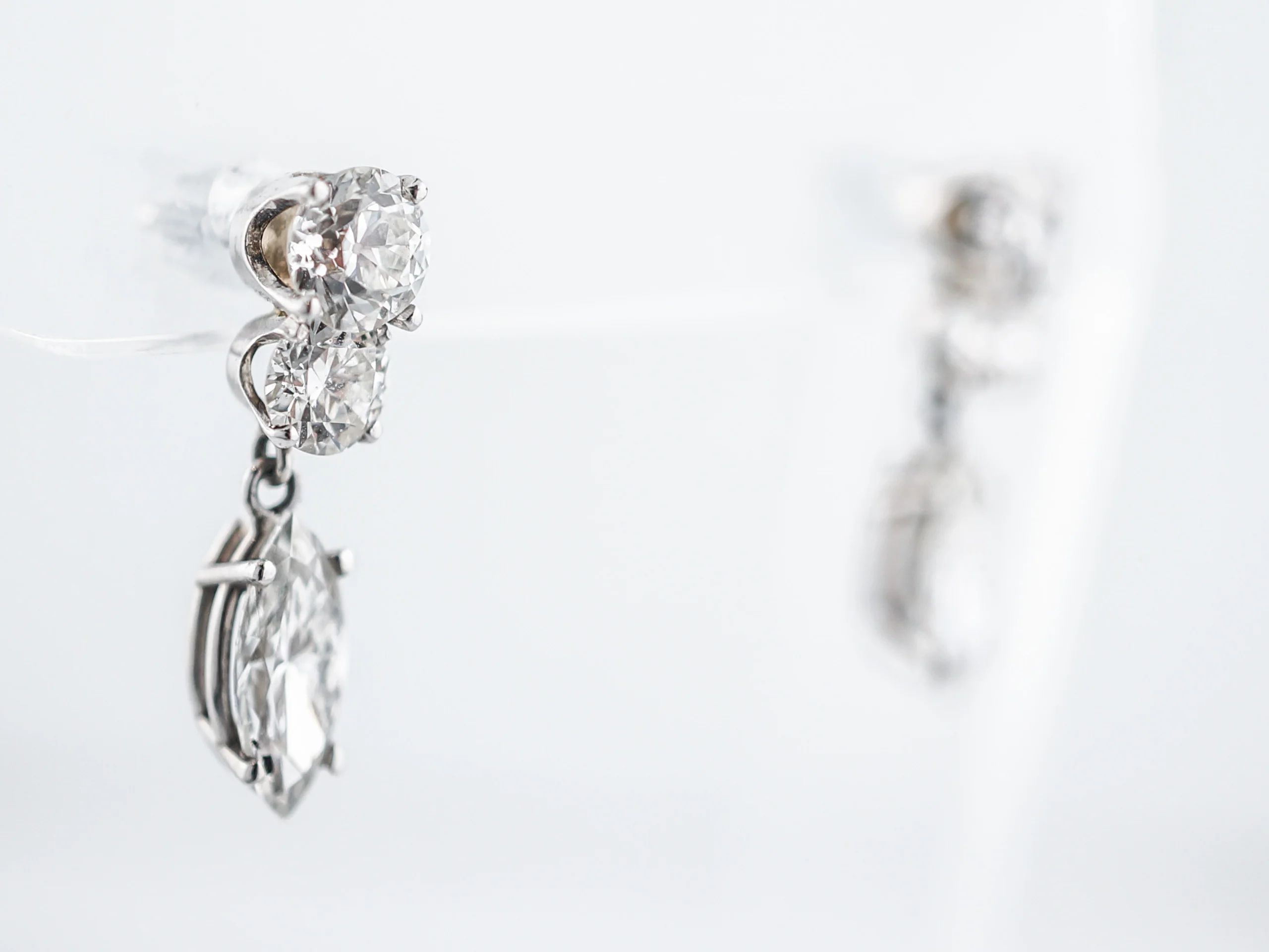 Modern Dangle Earrings 3.70 Marquise & Round Brilliant Cut Diamonds in 14k White Gold - Image 3