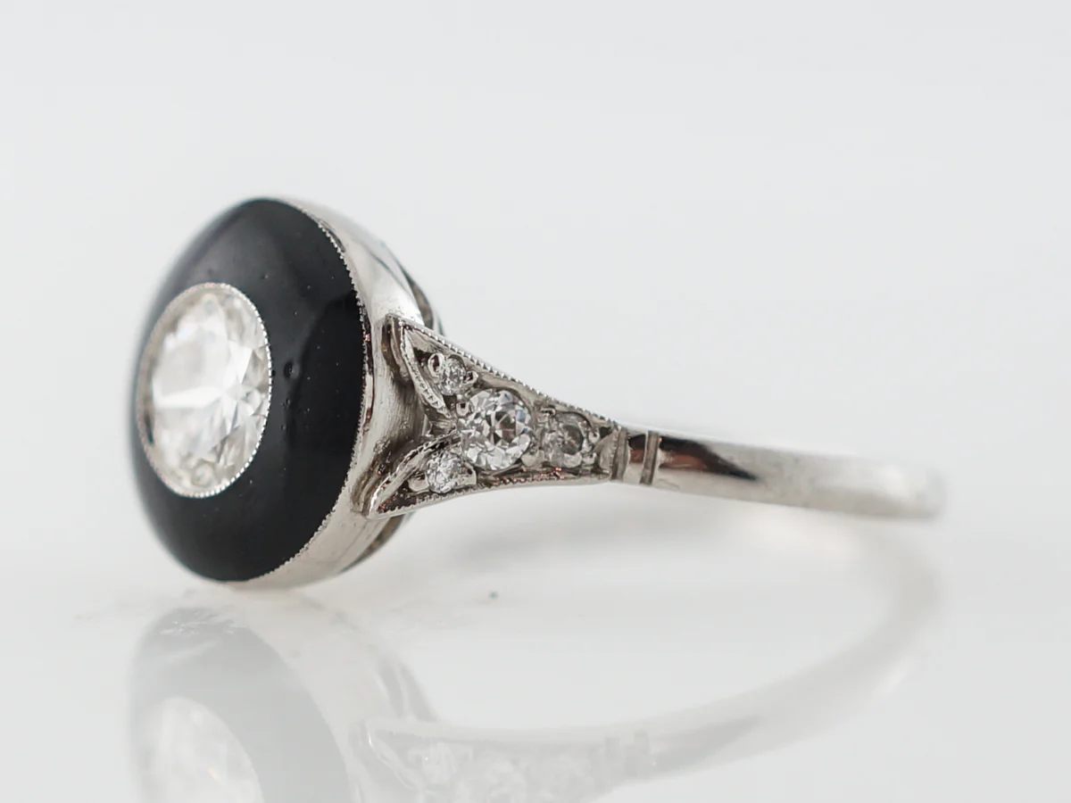 Diamond & Black Enamel Ring in Platinum - Image 2