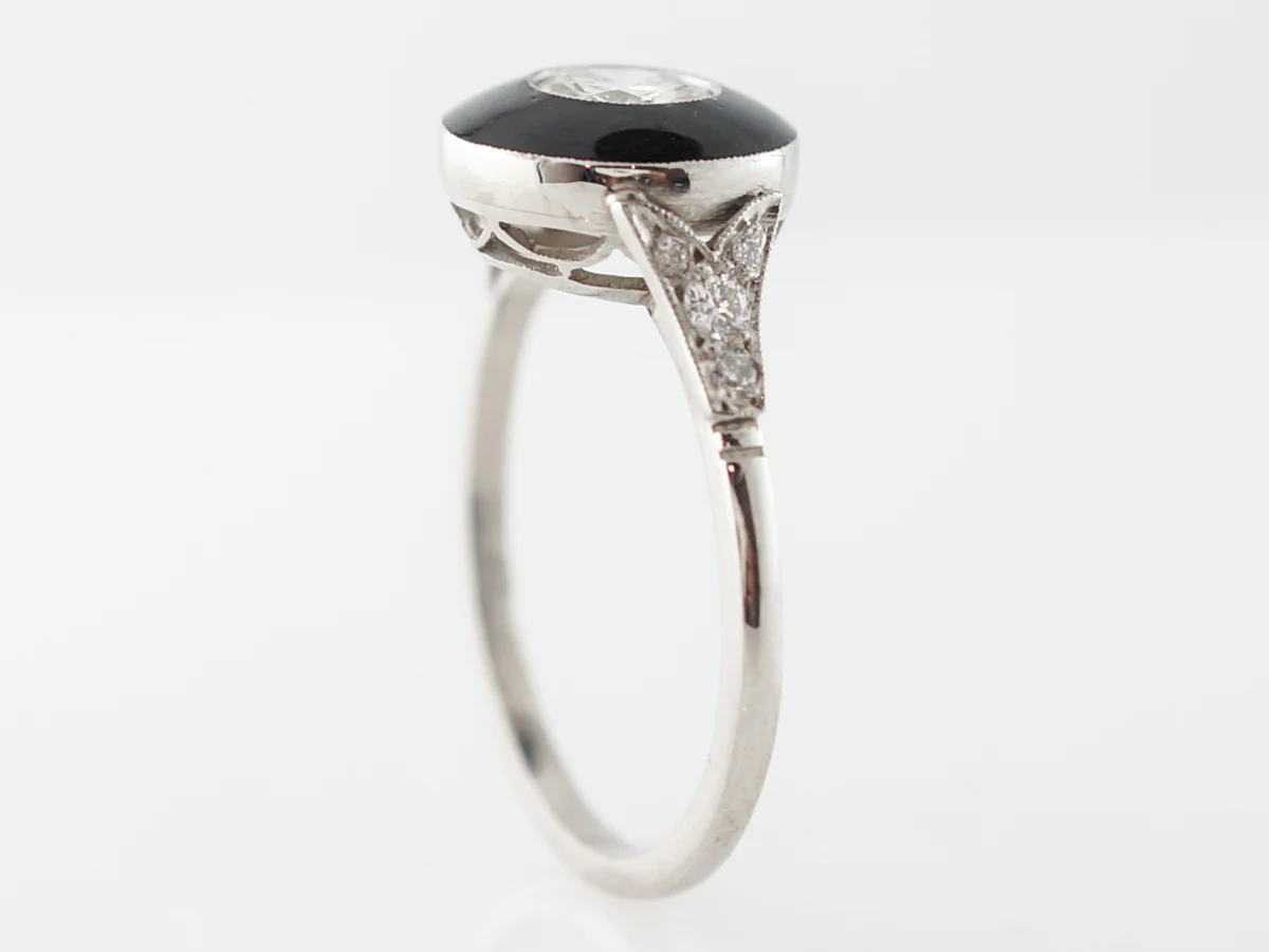 Diamond & Black Enamel Ring in Platinum - Image 4