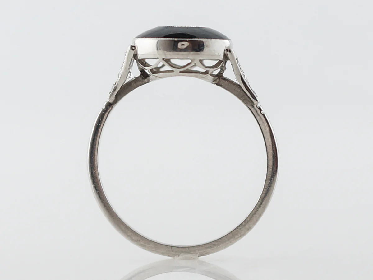 Diamond & Black Enamel Ring in Platinum - Image 5