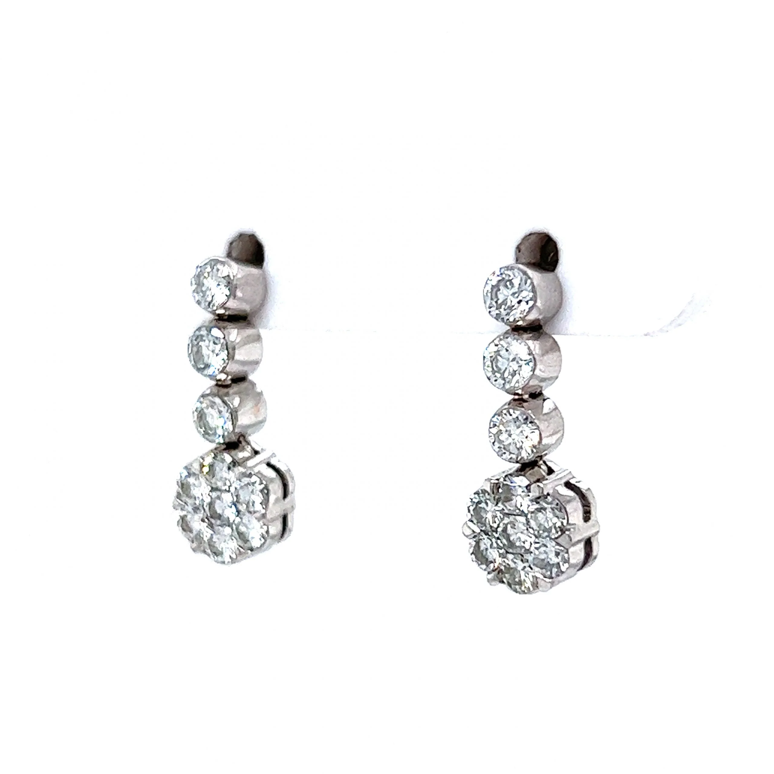 Modern Diamond Cluster Drop Earrings in 18k White Gold - Image 2