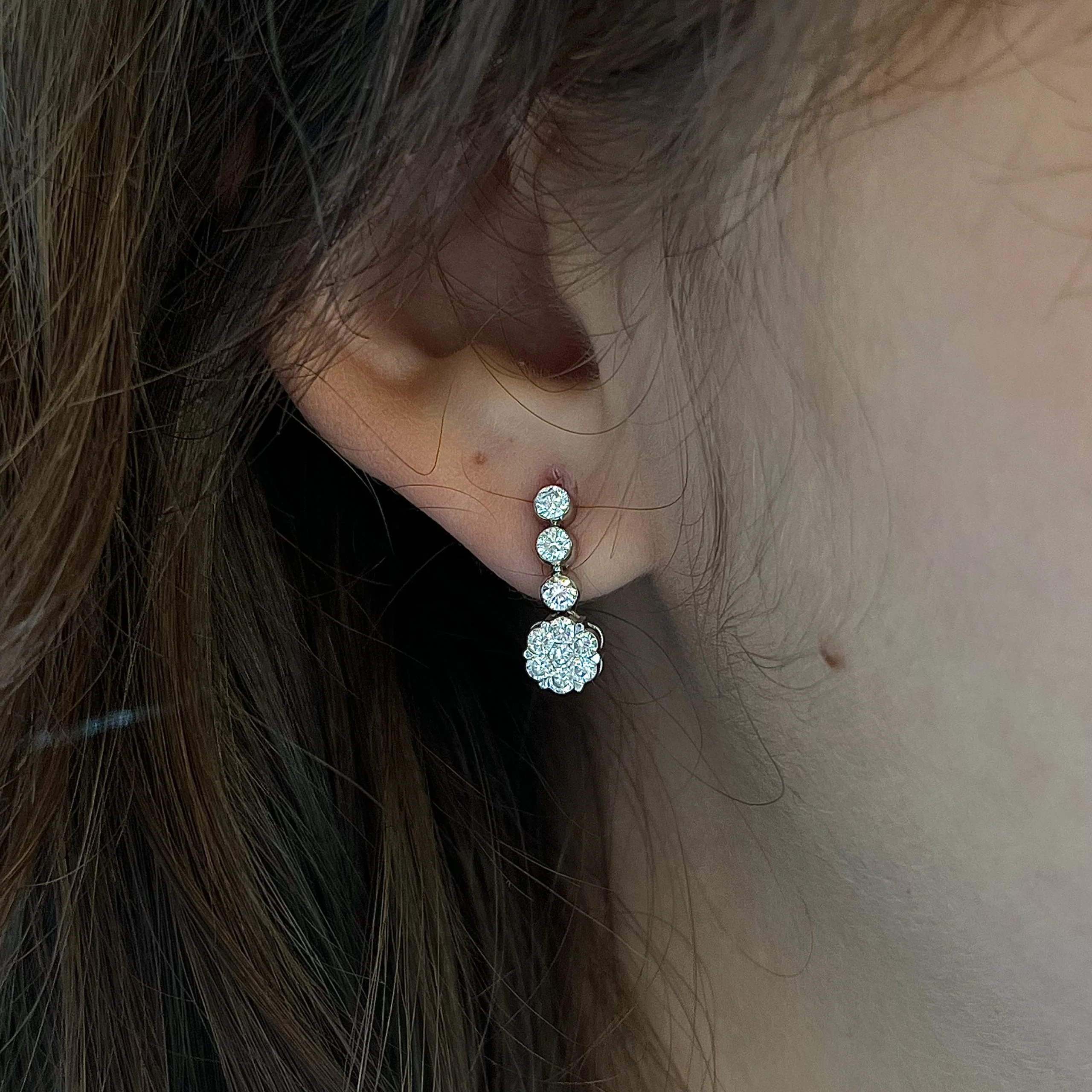 Modern Diamond Cluster Drop Earrings in 18k White Gold - Image 4