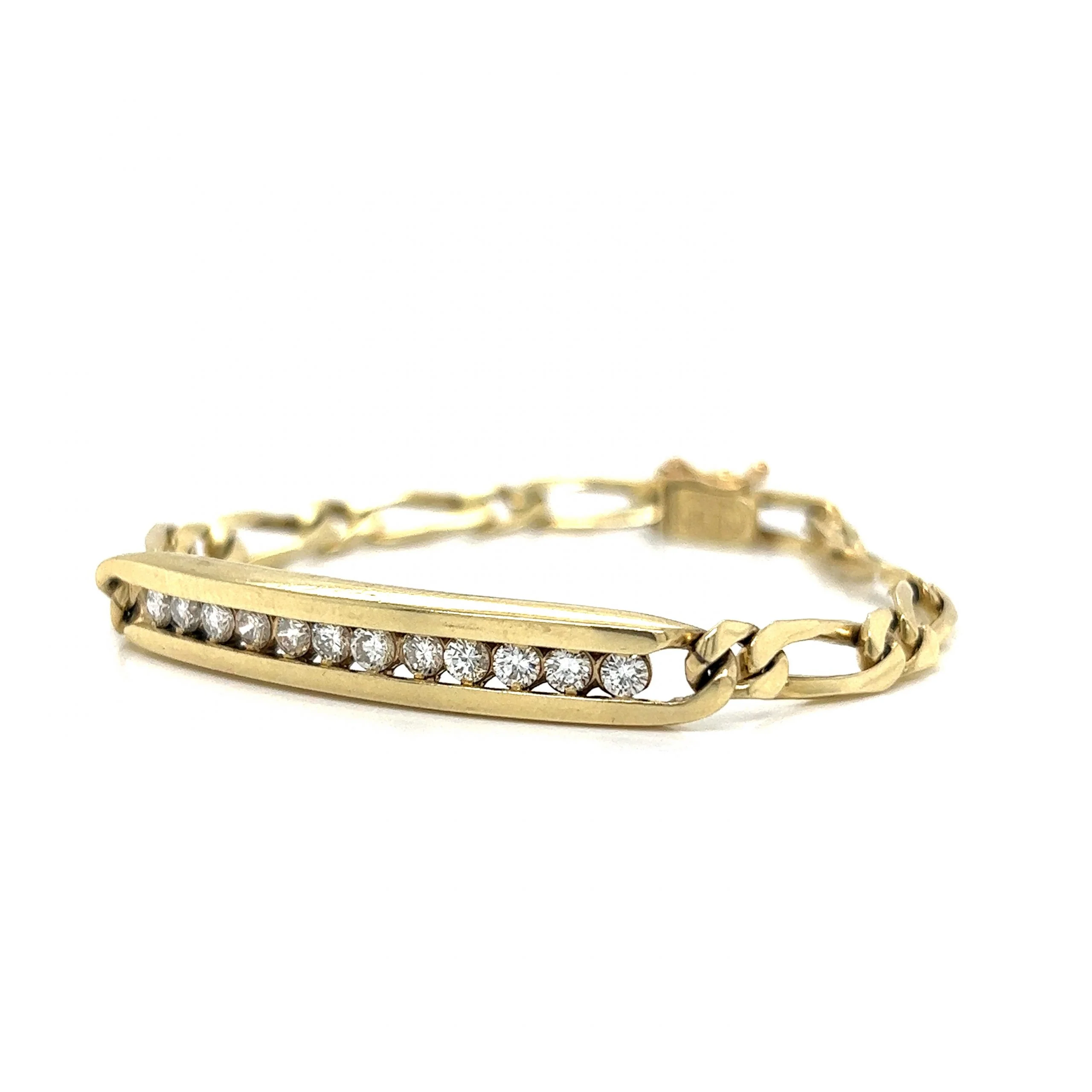 Modern Diamond ID Chain Bracelet in 14k Yellow Gold - Image 2