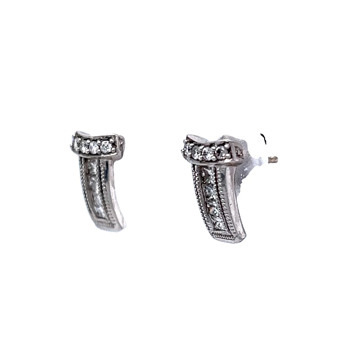 Modern Diamond Milgrain Bar Stud Earrings in 14 Karat White Gold - Image 2