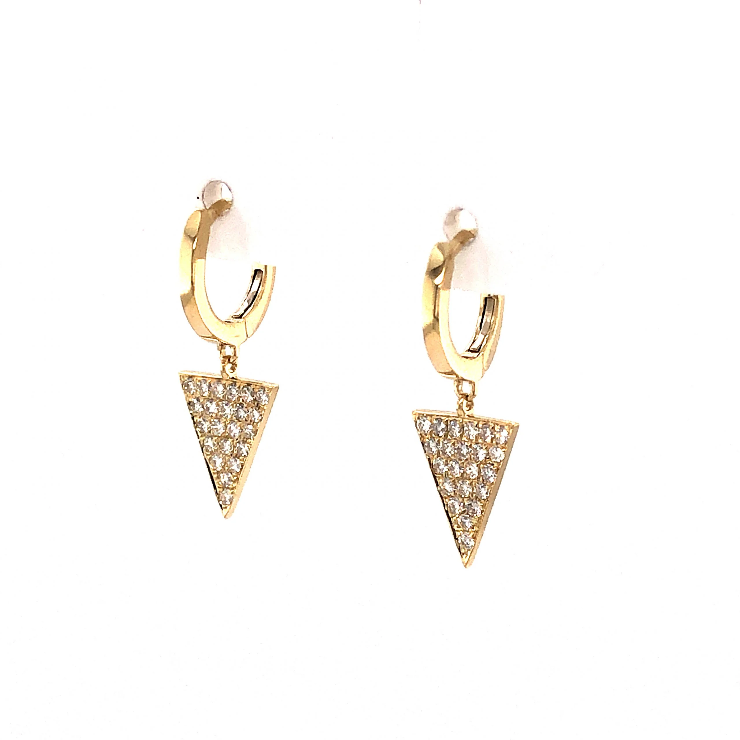Modern Diamond Triangle Drop Earrings in 14k Yellow Gold - Image 2