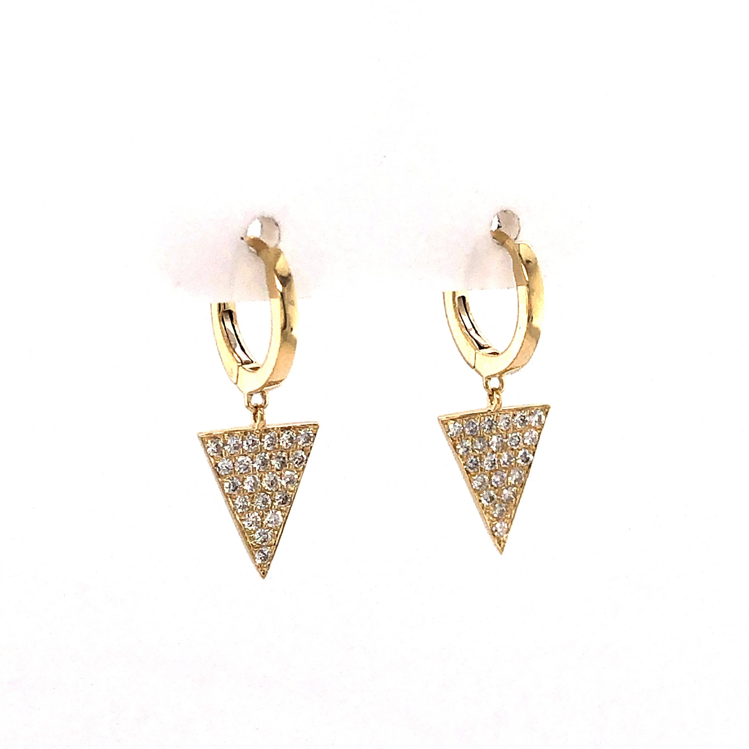 Modern Diamond Triangle Drop Earrings in 14k Yellow Gold - Image 3