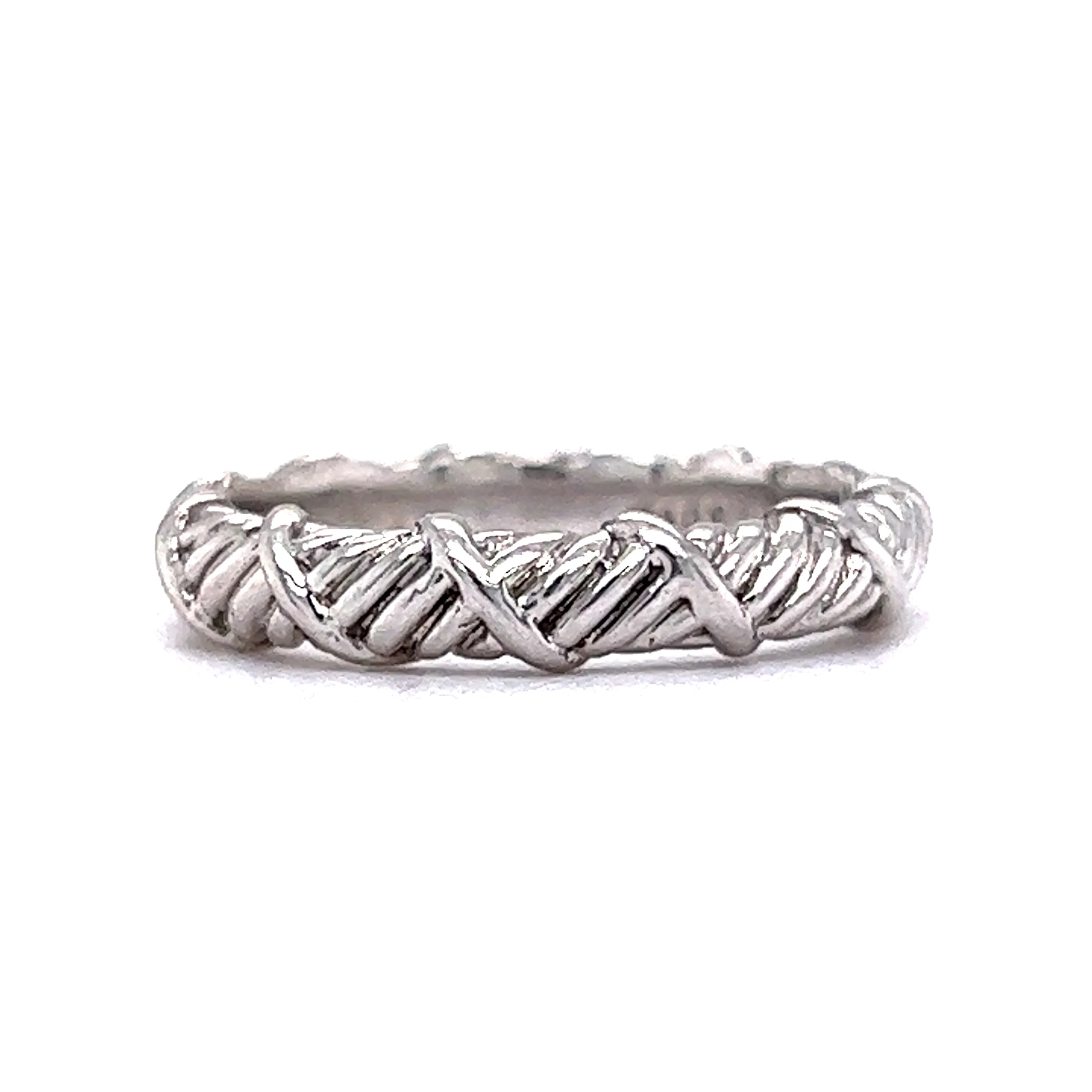 Modern Double Rope Textured Wedding Band in 18k White Gold - Image 2