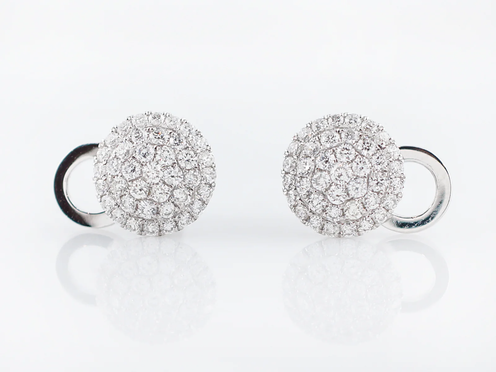 Modern Earrings 1.00 Pave Round Brilliant Cut Diamonds in 14k White Gold