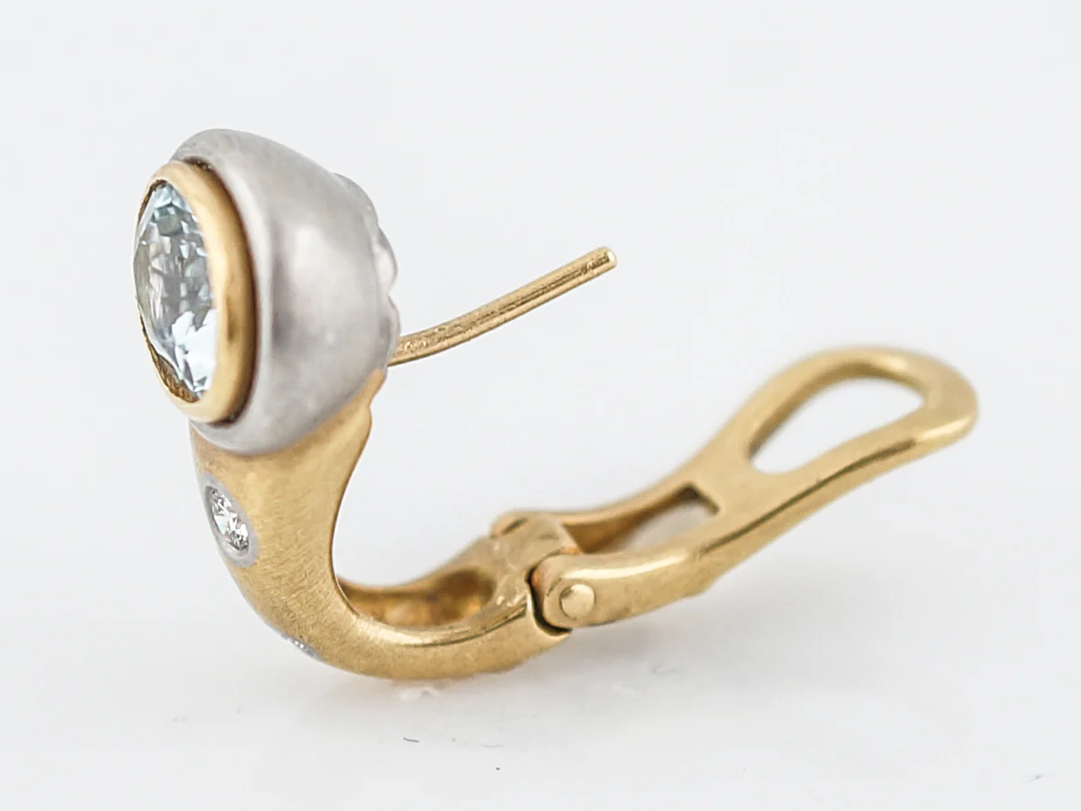 Modern Earrings 1.38 Oval Cut Aquamarine & Diamonds in 18k Yellow Gold & Platinum - Image 5