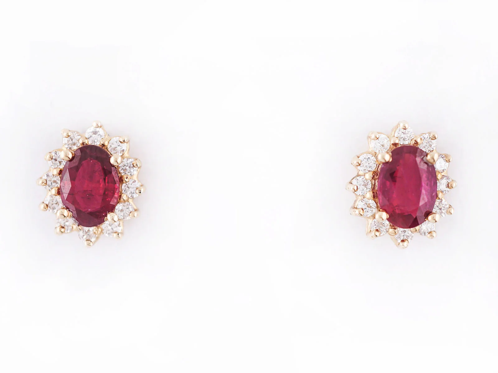 Modern Earrings 1.48 Oval Cut Ruby & .40 Round Brilliant Cut Diamonds in 14k Yellow Gold