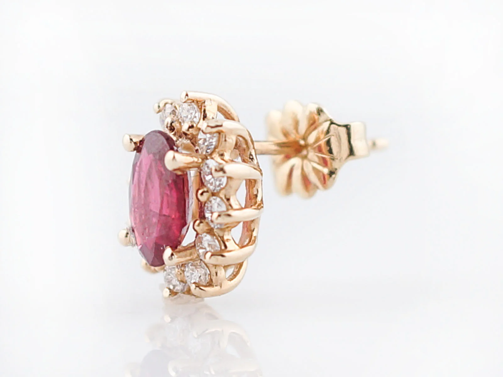 Modern Earrings 1.48 Oval Cut Ruby & .40 Round Brilliant Cut Diamonds in 14k Yellow Gold - Image 3