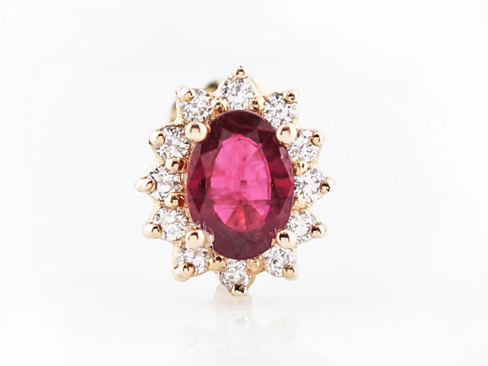 Modern Earrings 1.48 Oval Cut Ruby & .40 Round Brilliant Cut Diamonds in 14k Yellow Gold - Image 2