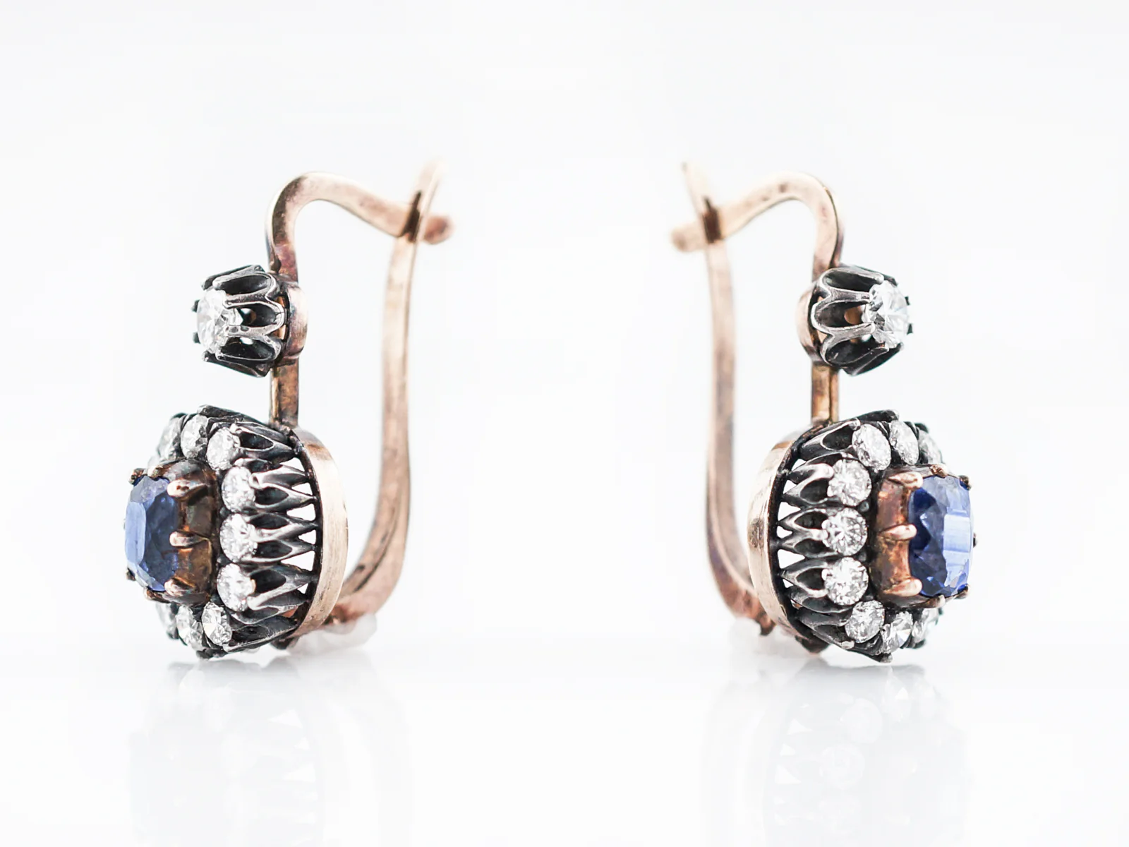 ***RTV***Modern Earrings 1.56 Oval Cut Sapphires & 1.20 Round Brilliant Cut Diamonds in 14k Rose Gold & Sterling Silver - Image 4