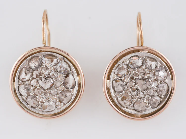 Modern Earrings 1.58 Rose Cut Diamonds in 14k Yellow & White Gold
