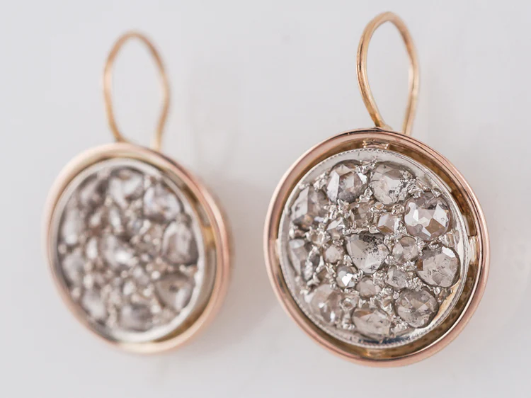 Modern Earrings 1.58 Rose Cut Diamonds in 14k Yellow & White Gold - Image 3