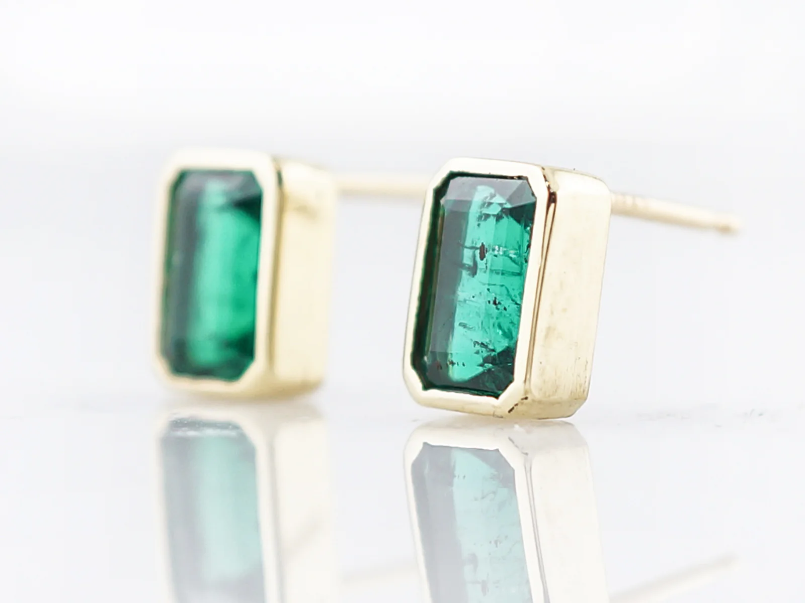 Modern Earrings 1.78 Emerald Cut Emeralds in 18k Yellow Gold - Image 2