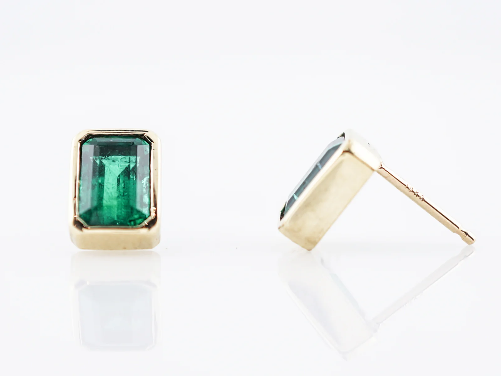 Modern Earrings 1.78 Emerald Cut Emeralds in 18k Yellow Gold - Image 5