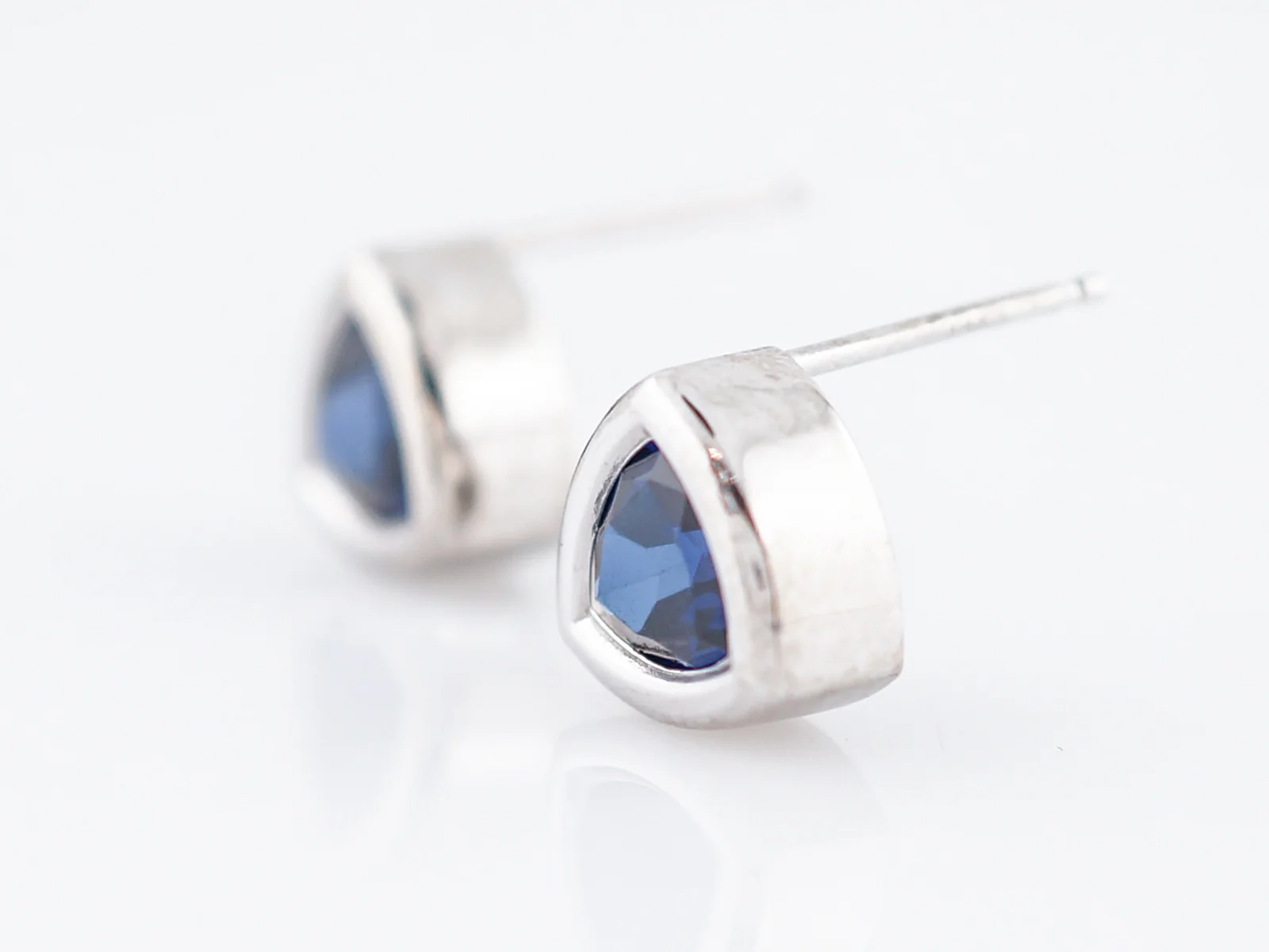 Modern Earrings 1.98 Trilliant Cut Sapphire in 14k White Gold - Image 2