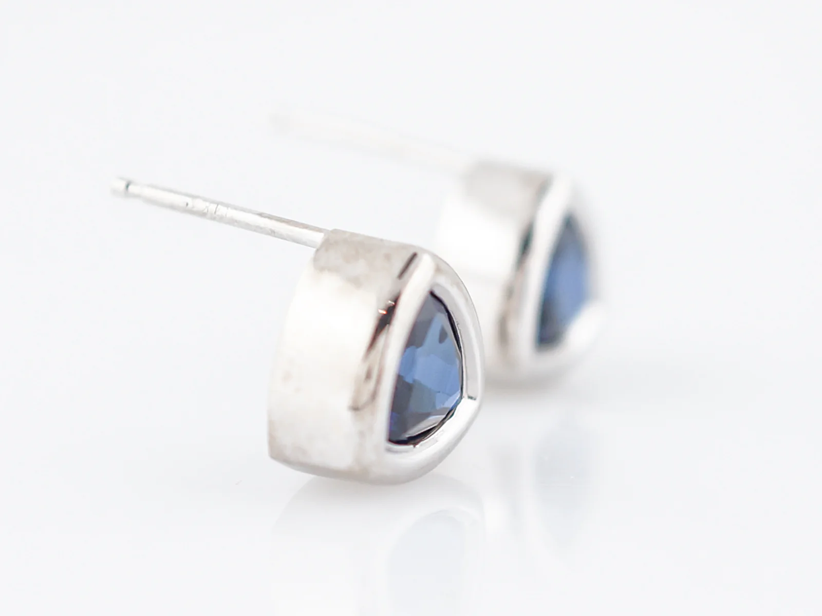 Modern Earrings 1.98 Trilliant Cut Sapphire in 14k White Gold - Image 3