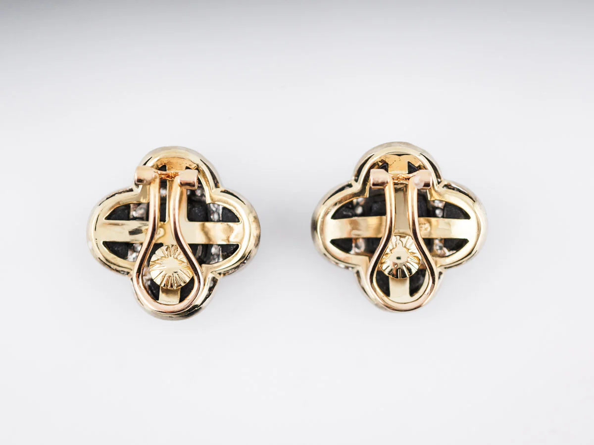 Modern Earrings 2.00 Round Brilliant Cut Diamonds & Onyx in 18k Yellow Gold - Image 3