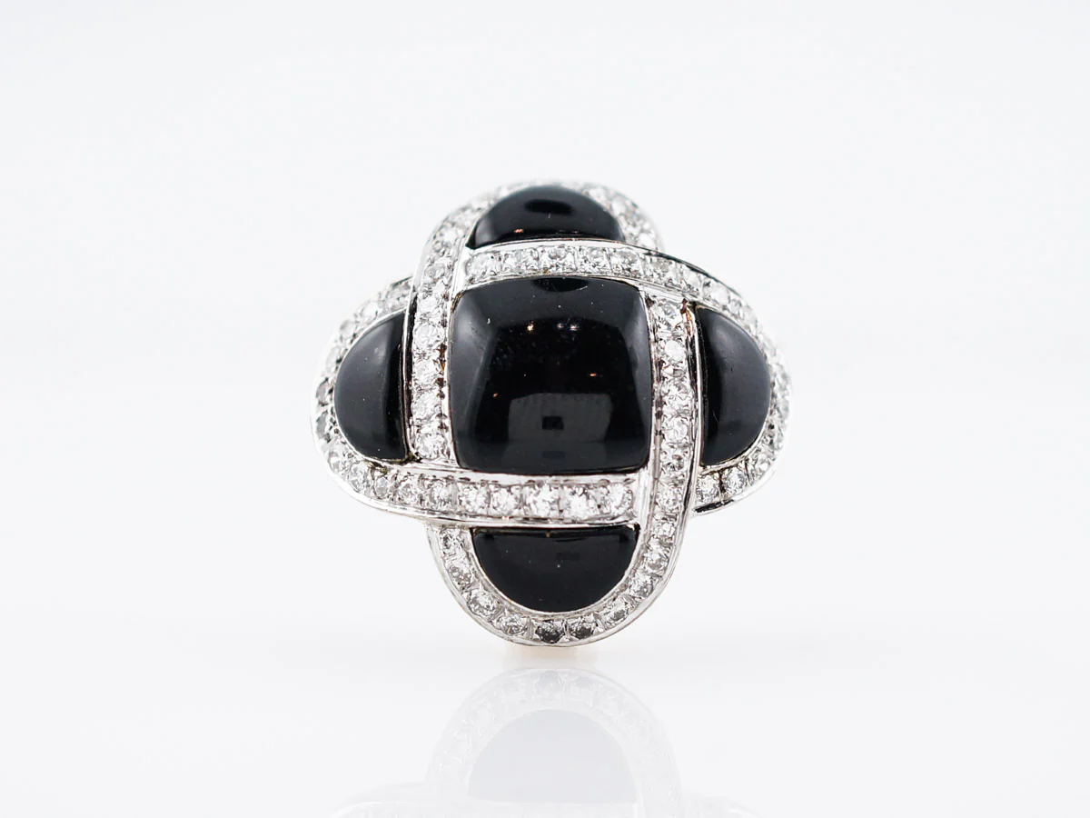 Modern Earrings 2.00 Round Brilliant Cut Diamonds & Onyx in 18k Yellow Gold - Image 4