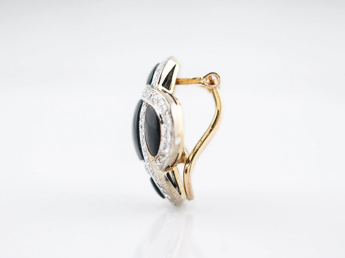 Modern Earrings 2.00 Round Brilliant Cut Diamonds & Onyx in 18k Yellow Gold - Image 5