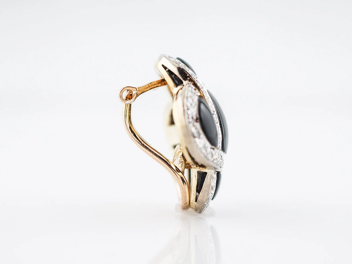Modern Earrings 2.00 Round Brilliant Cut Diamonds & Onyx in 18k Yellow Gold - Image 6
