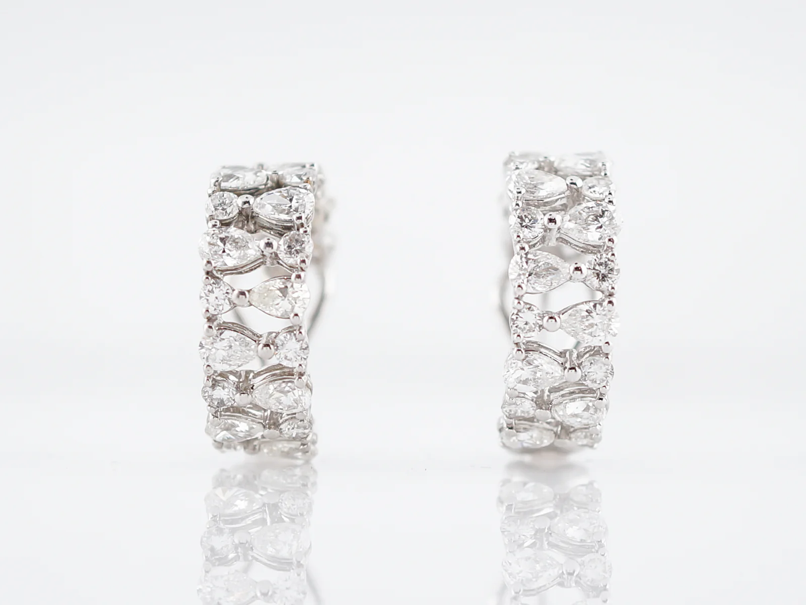 Modern Earrings 4.24 Pear & Round Brilliant Cut Diamonds in 18k White Gold - Image 2