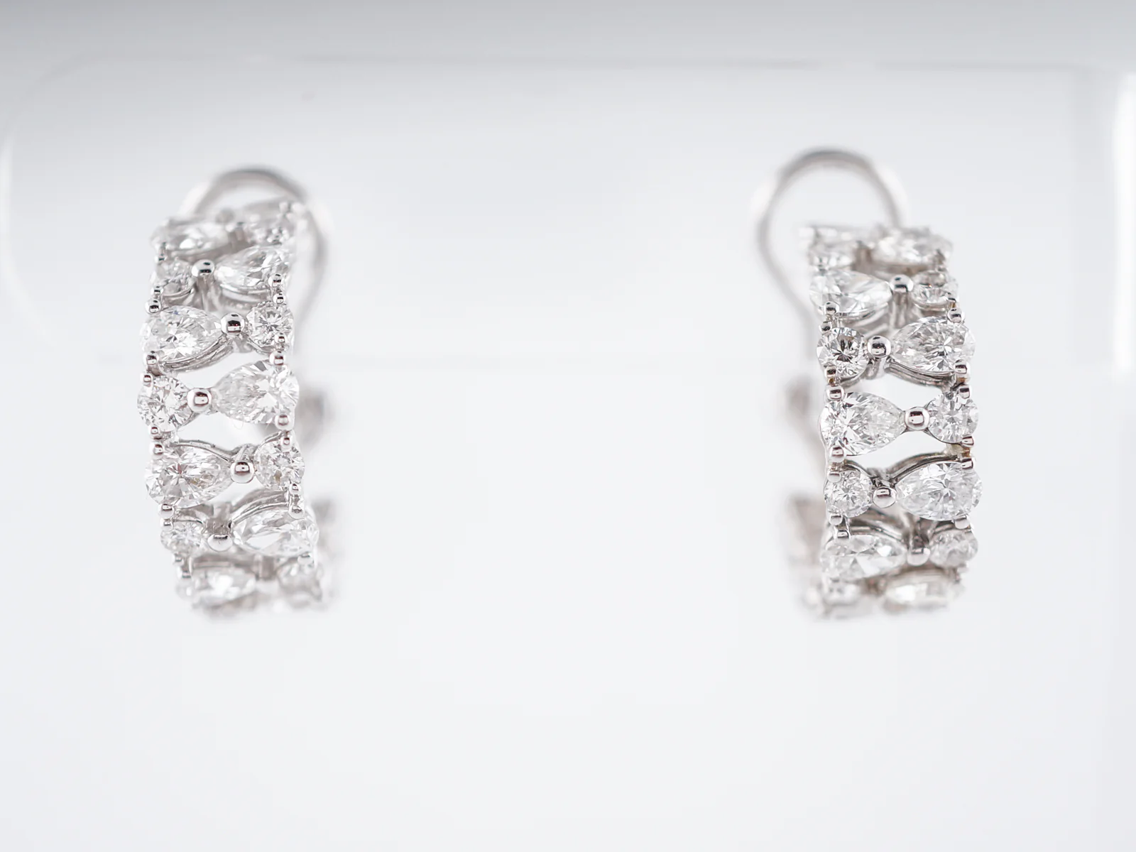 Modern Earrings 4.24 Pear & Round Brilliant Cut Diamonds in 18k White Gold - Image 3