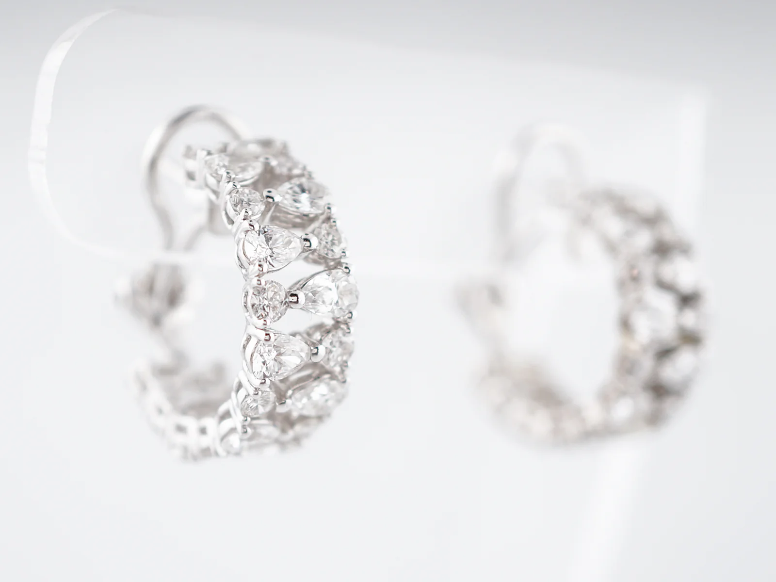 Modern Earrings 4.24 Pear & Round Brilliant Cut Diamonds in 18k White Gold - Image 5