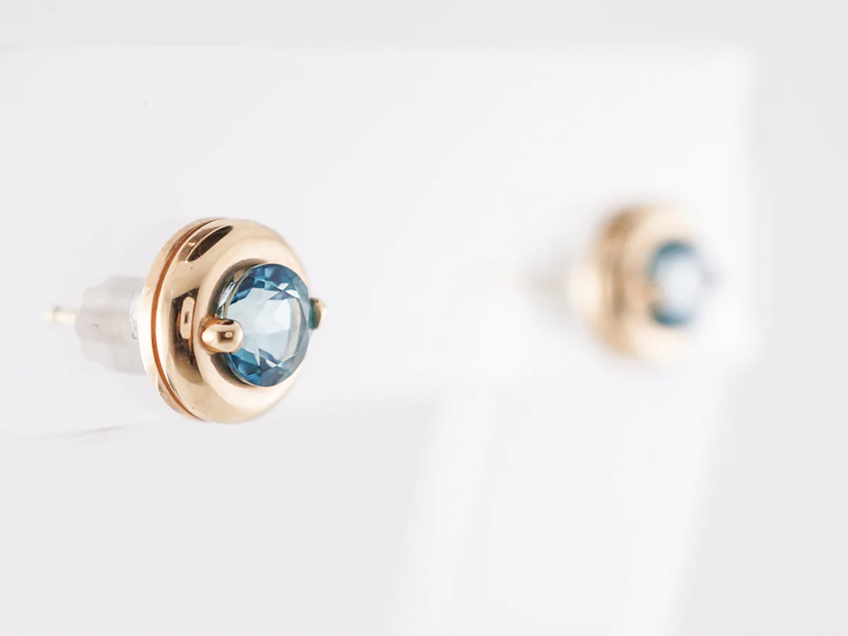 Modern Earrings .66 Round Cut Topaz in 14k Yellow Gold - Image 2