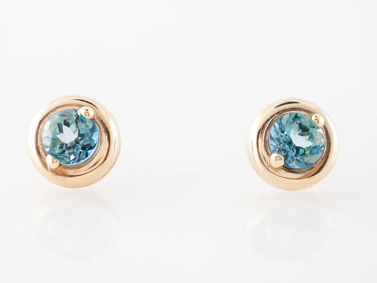 Modern Earrings .66 Round Cut Topaz in 14k Yellow Gold - Image 3