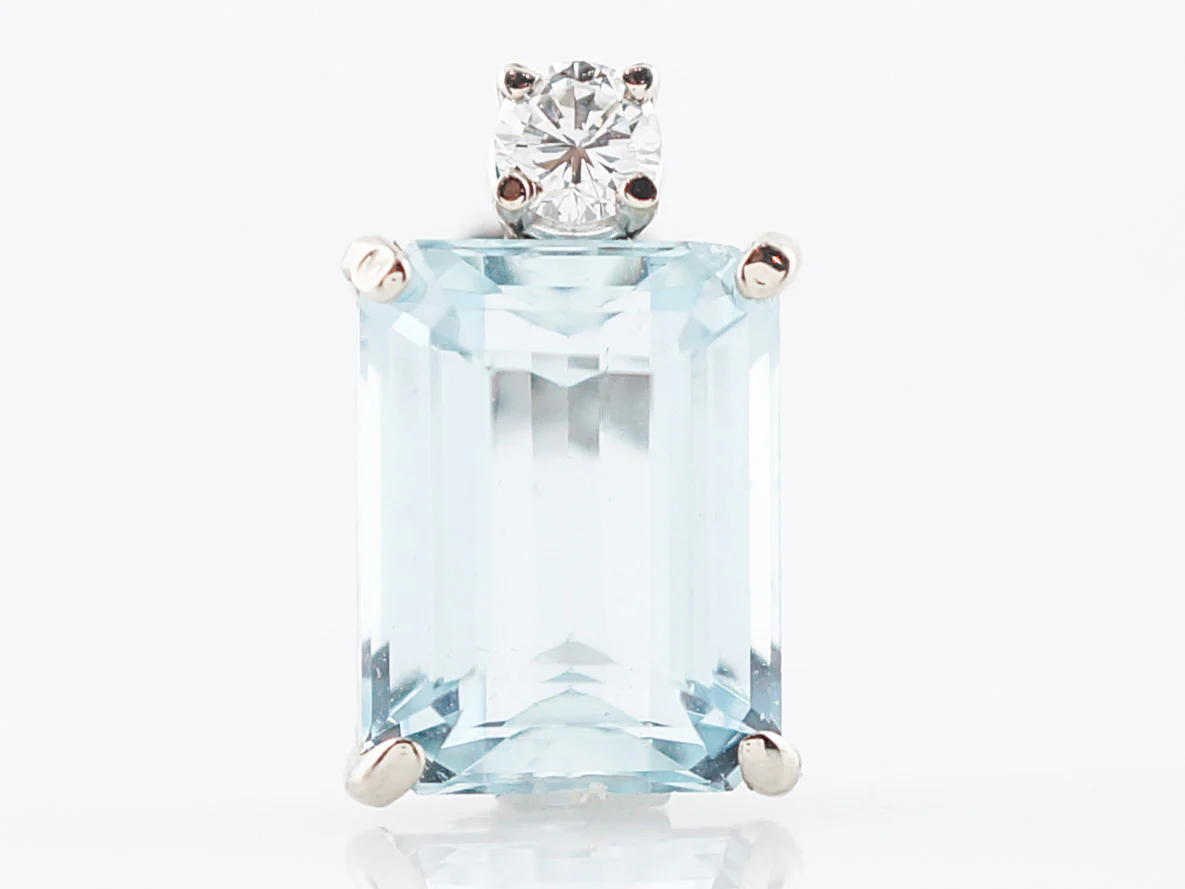 Modern Earrings 9.00 Emerald Step Cut Aquamarines & .38 Round Brilliant Cut Diamonds in 14k White Gold - Image 2