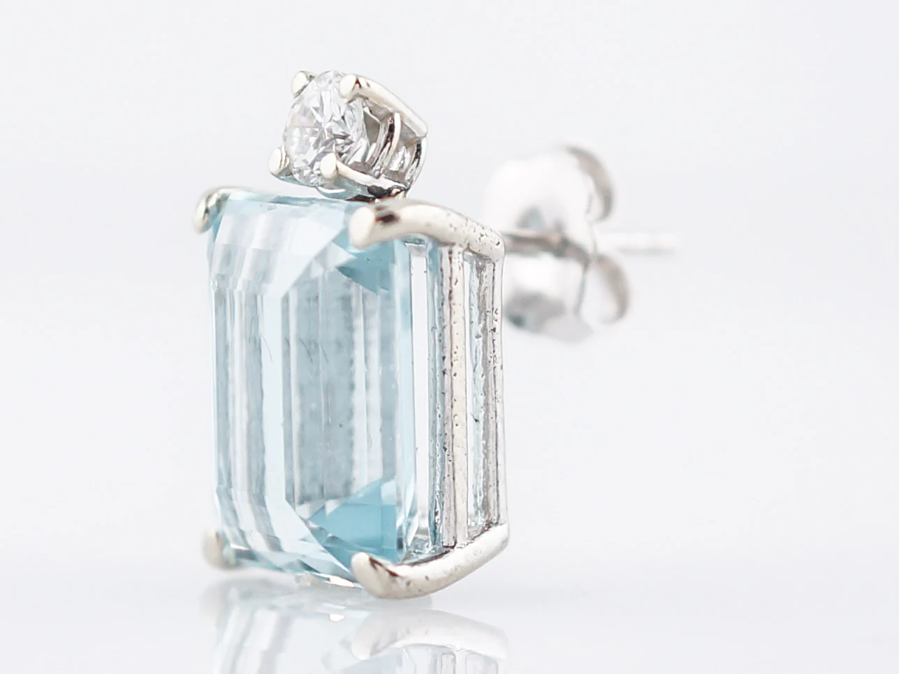 Modern Earrings 9.00 Emerald Step Cut Aquamarines & .38 Round Brilliant Cut Diamonds in 14k White Gold - Image 3