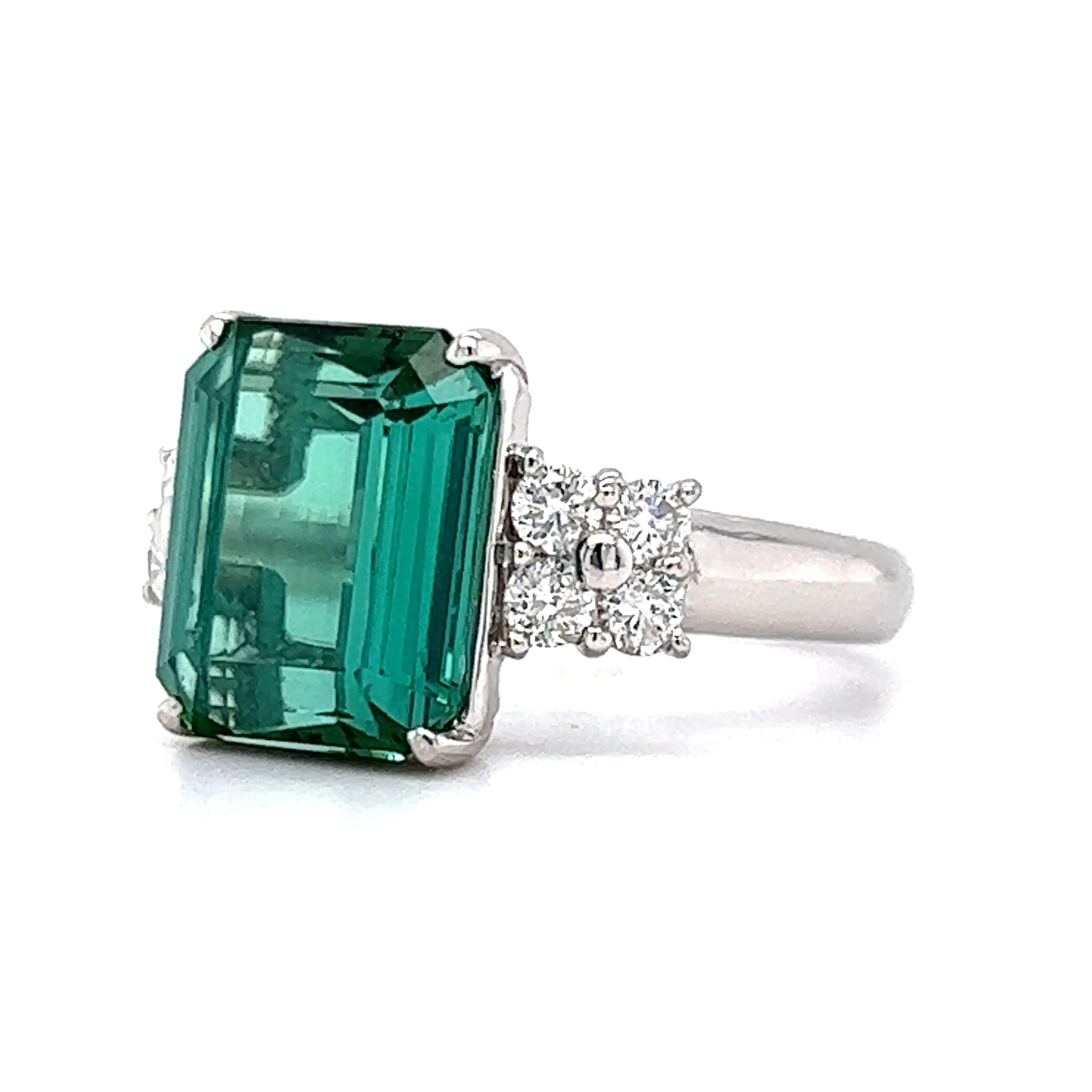 Modern Emerald Cut Tourmaline Cocktail Ring in Platinum - Image 2