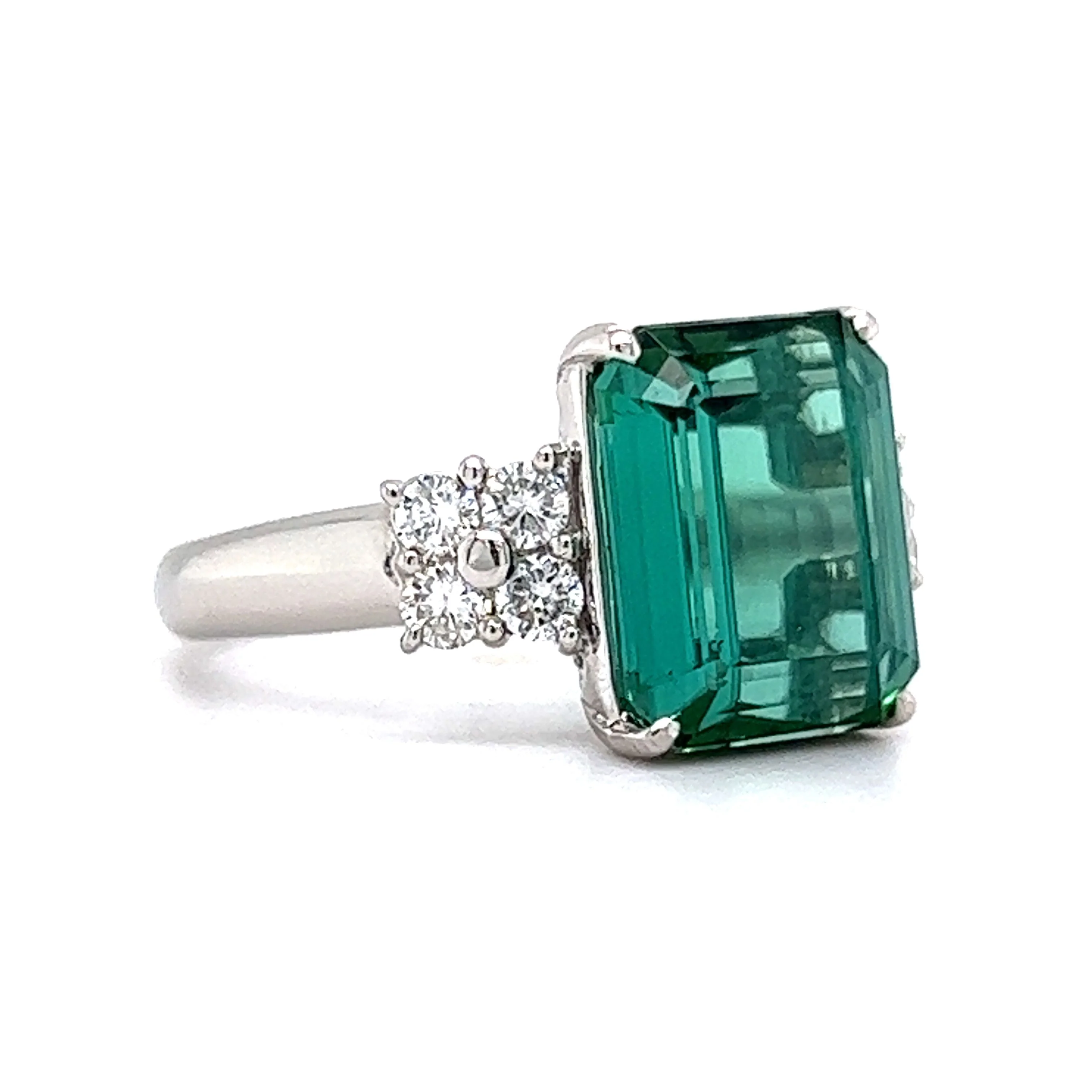 Modern Emerald Cut Tourmaline Cocktail Ring in Platinum - Image 3