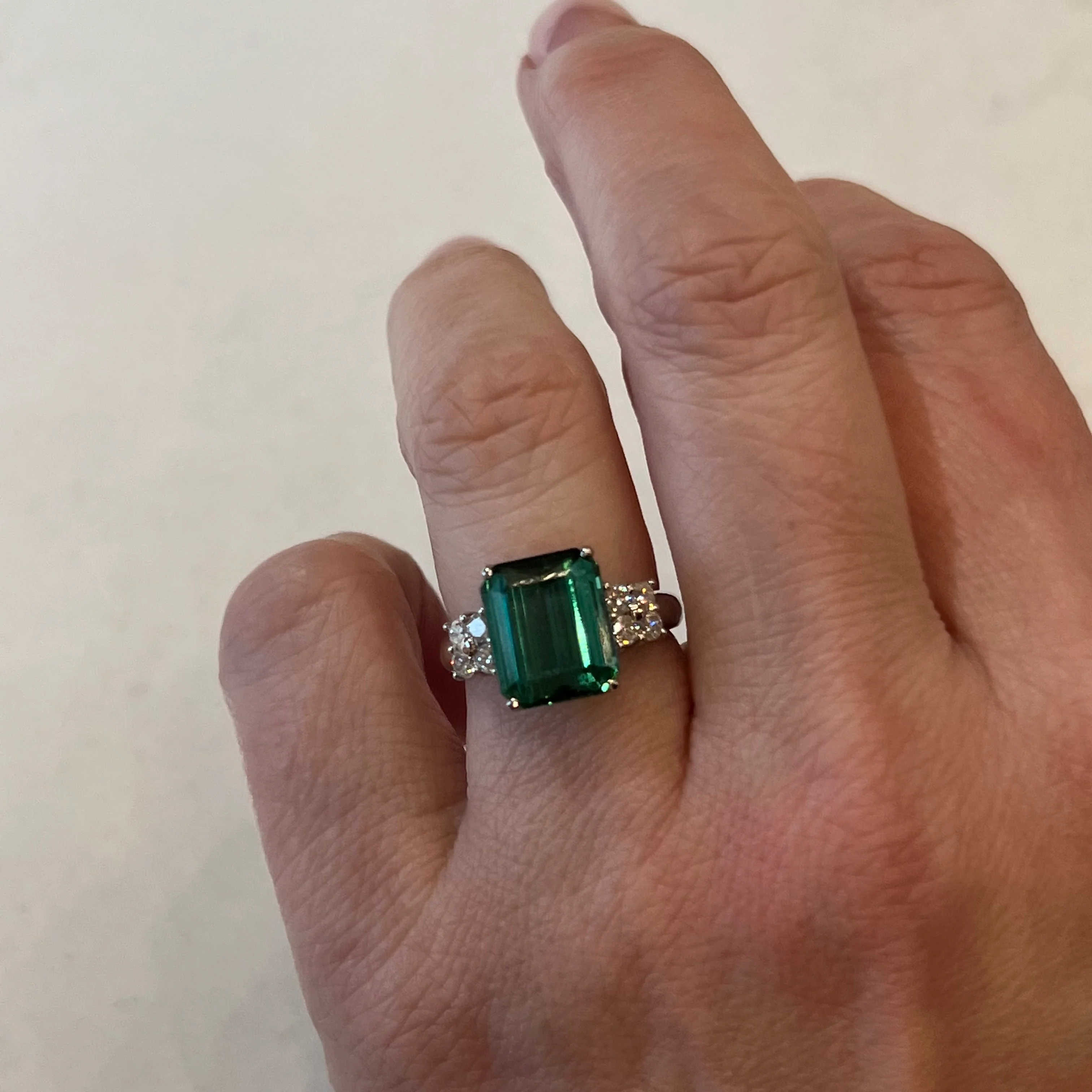 Modern Emerald Cut Tourmaline Cocktail Ring in Platinum - Image 6
