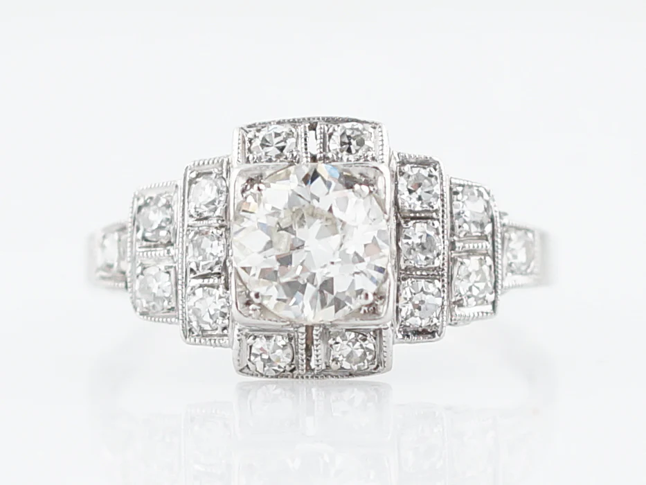Antique Engagement Ring Art Deco .90 Old European Cut Diamond in Platinum