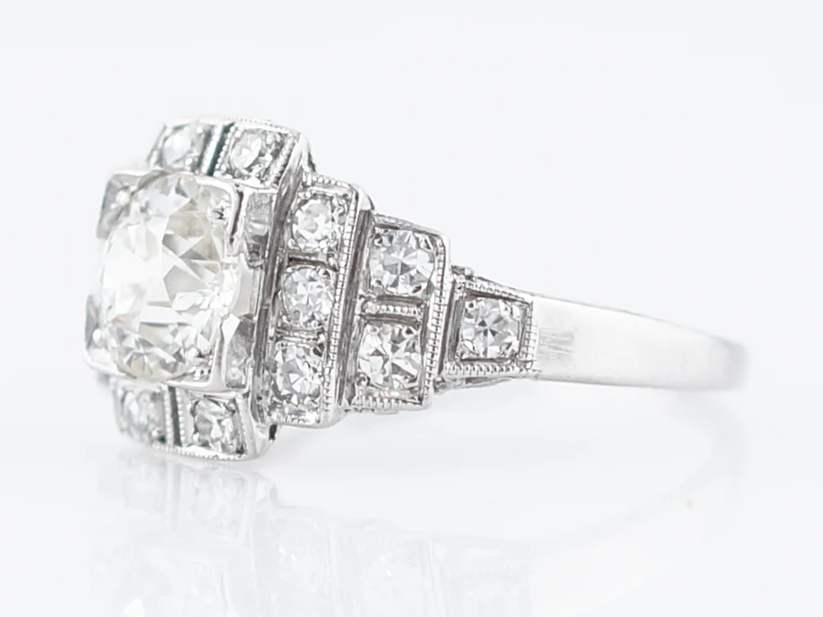 Antique Engagement Ring Art Deco .90 Old European Cut Diamond in Platinum - Image 2