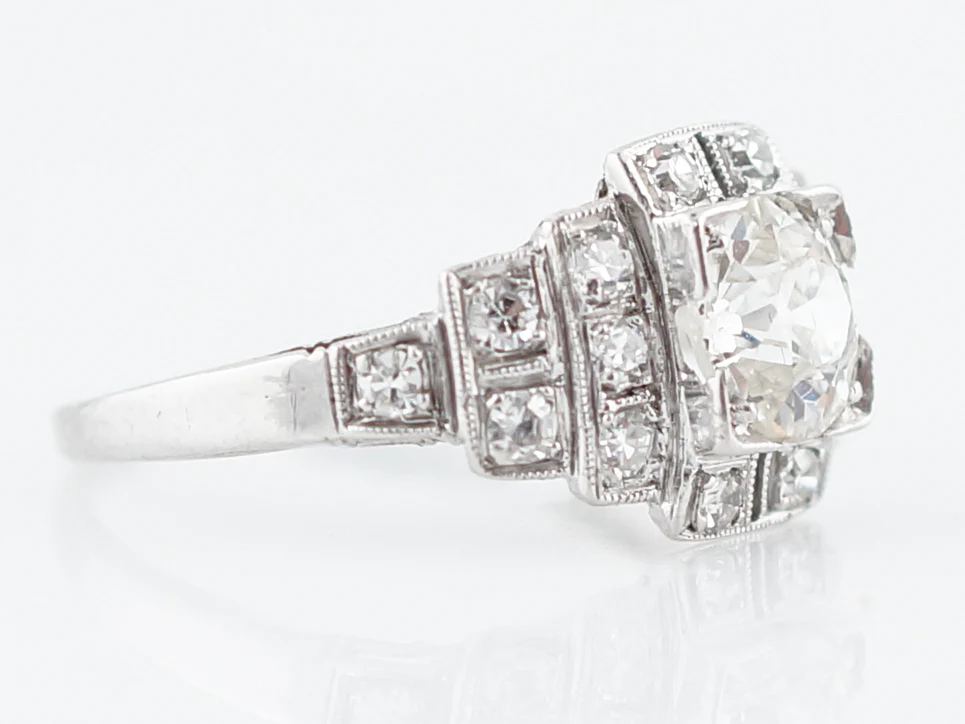 Antique Engagement Ring Art Deco .90 Old European Cut Diamond in Platinum - Image 3